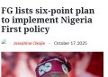 Tinubu Unveils Six-Point Plan to Boost Local Industries with “Nigeria First” Policy